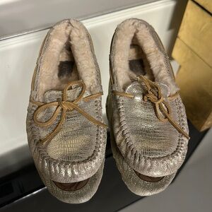 Luxurious Gold Moccasin Slippers